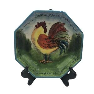 Certified International Octagon Shaped Deep Plate Rooster Farmhouse Ceramic